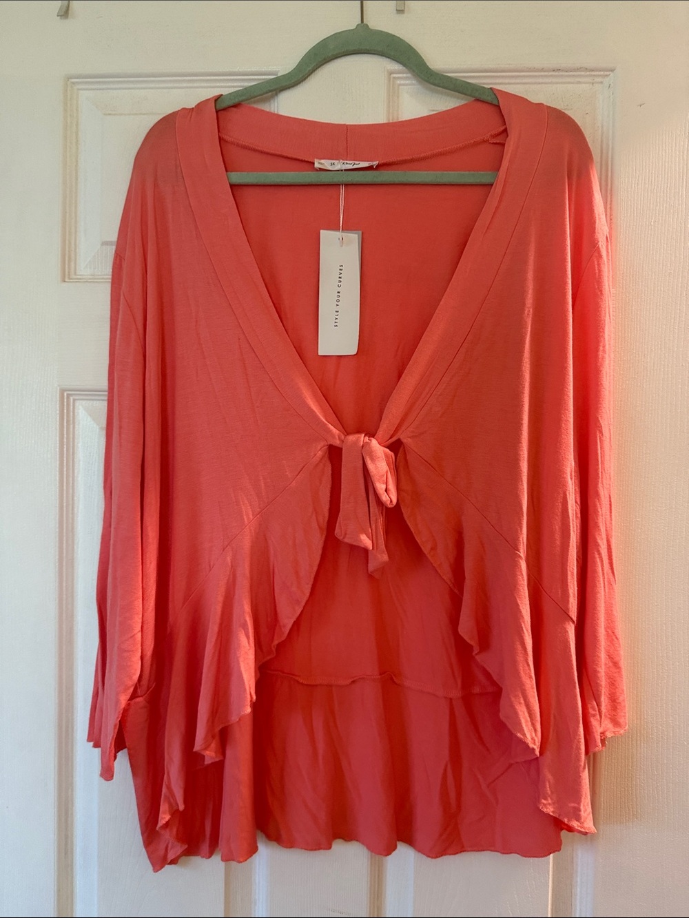 Rosegal Coral Tie-Front Cardigan Top Size X